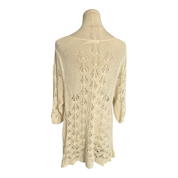 Crochet Knit Sweater Cream Ivory Boho Featival Concert Cottagecore L Blue Pepper - Picture 3 of 4